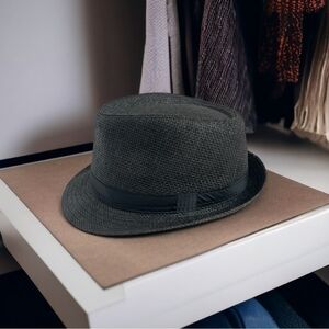 Men’s Hat EOZY Gray Fedora Hat Short Brim Hat Black Banded Hat Summer Straw Hat